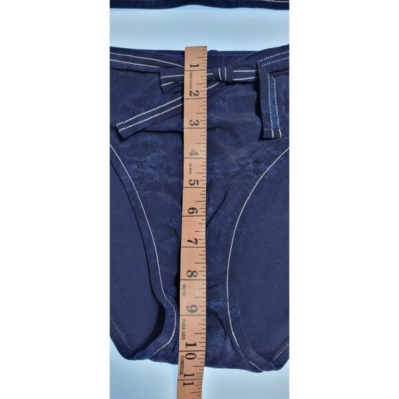 Robin Piccone Bikini Womens Swim Top V-Neck Bottom High Rise Sz Medium Navy Blue - Picture 6 of 8